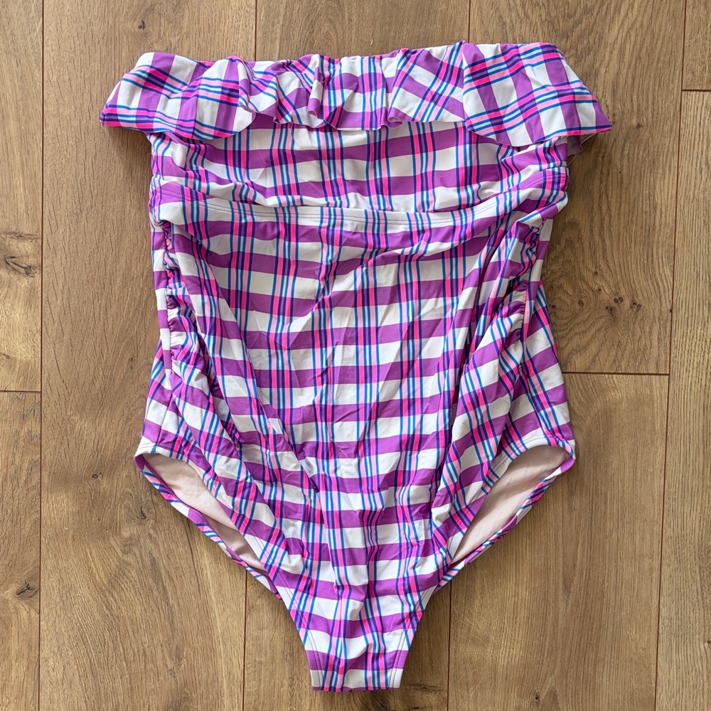 Plaid Ruffle Maternity Swimsuit
